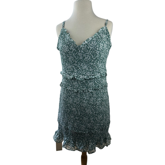 Abercrombie & Fitch Smocked Mini Dress Ruffle Green White Size XLT XL Tall - Picture 4 of 16